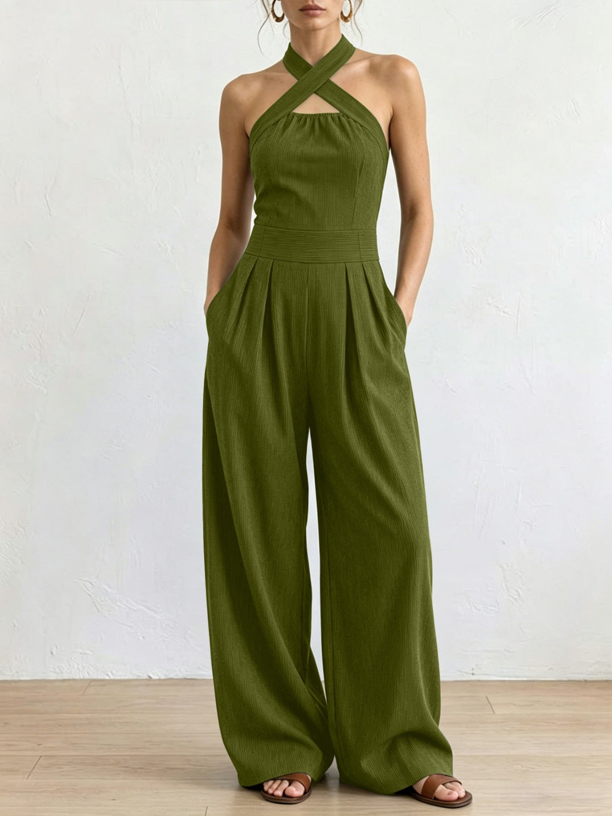 Paula | Mono elegante de lino con escote cruzado