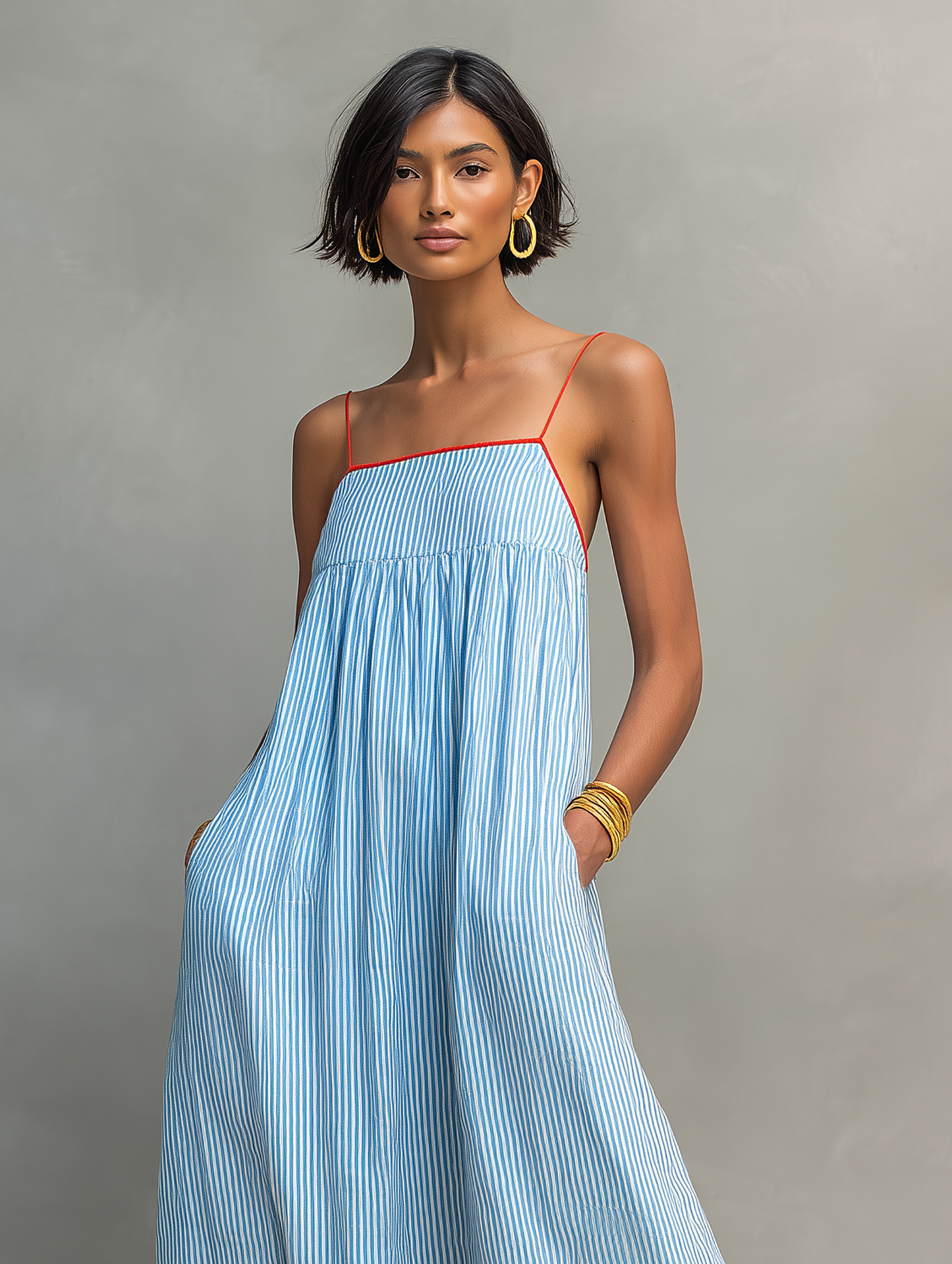 Mar | Vestido largo de rayas con tirantes finos