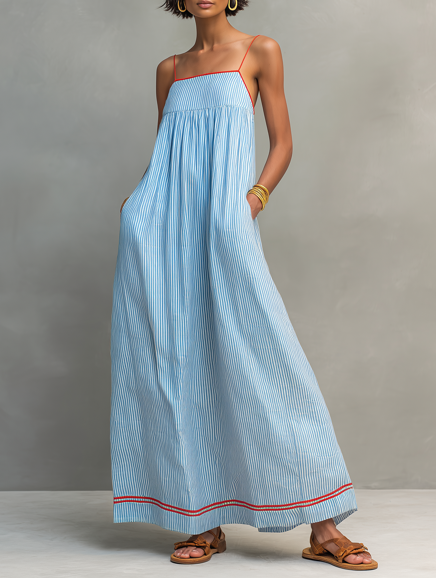 Mar | Vestido largo de rayas con tirantes finos