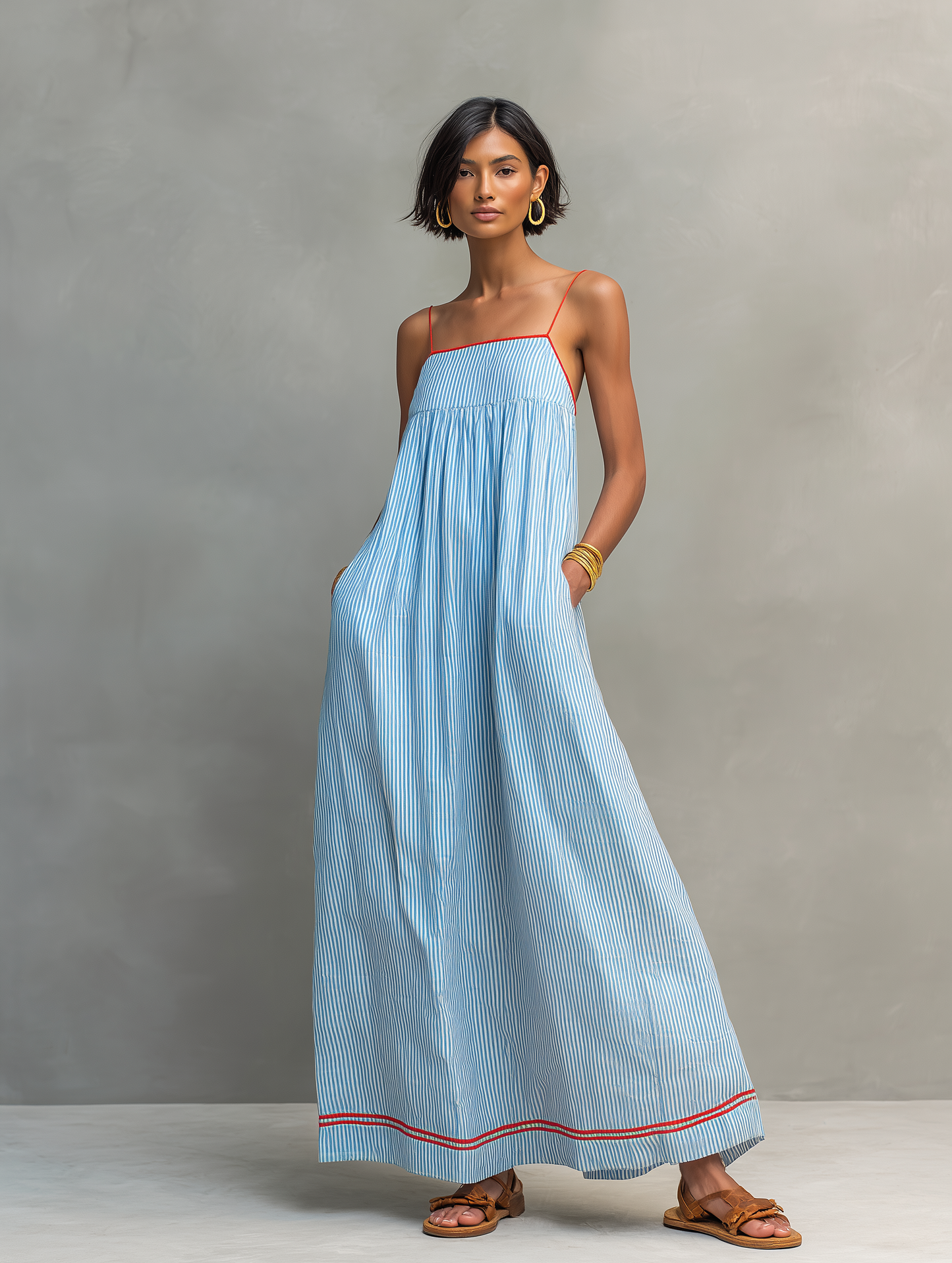 Mar | Vestido largo de rayas con tirantes finos