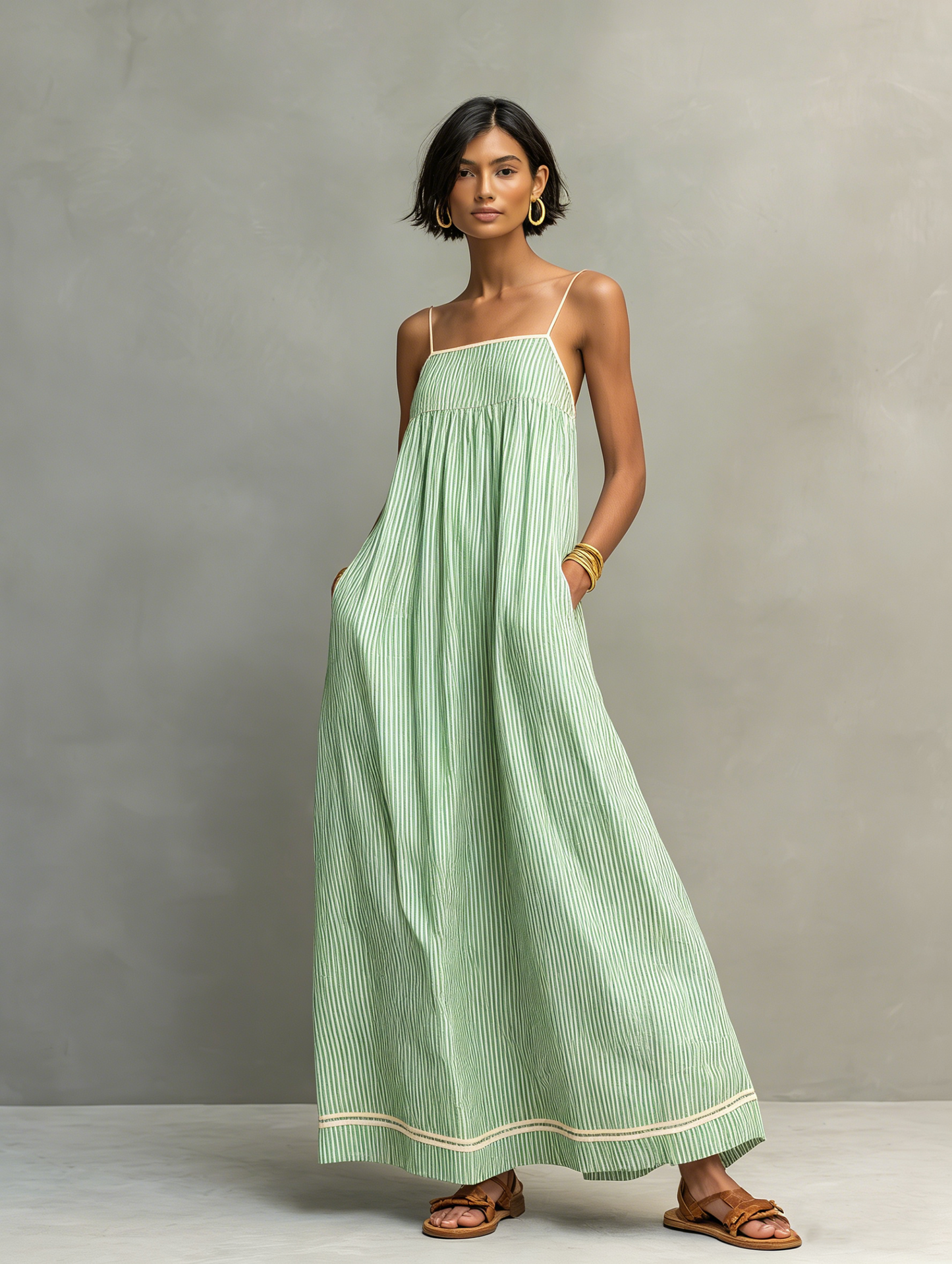 Mar | Vestido largo de rayas con tirantes finos