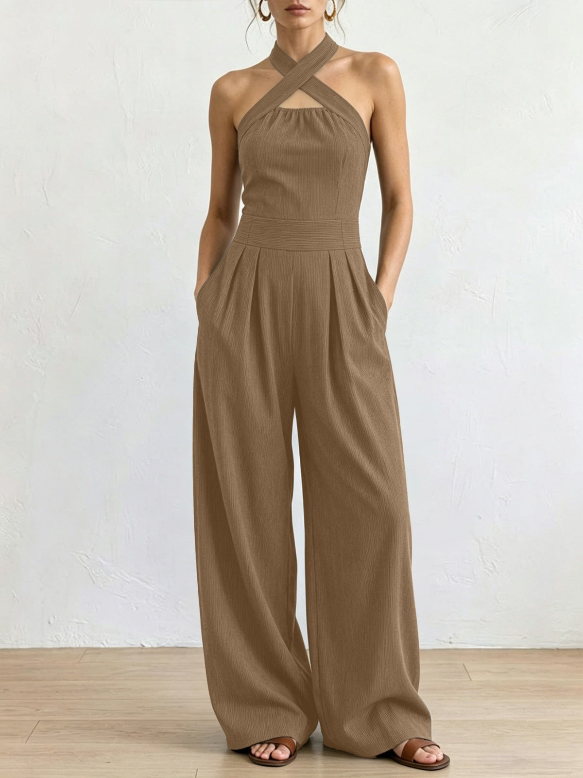 Paula | Mono elegante de lino con escote cruzado