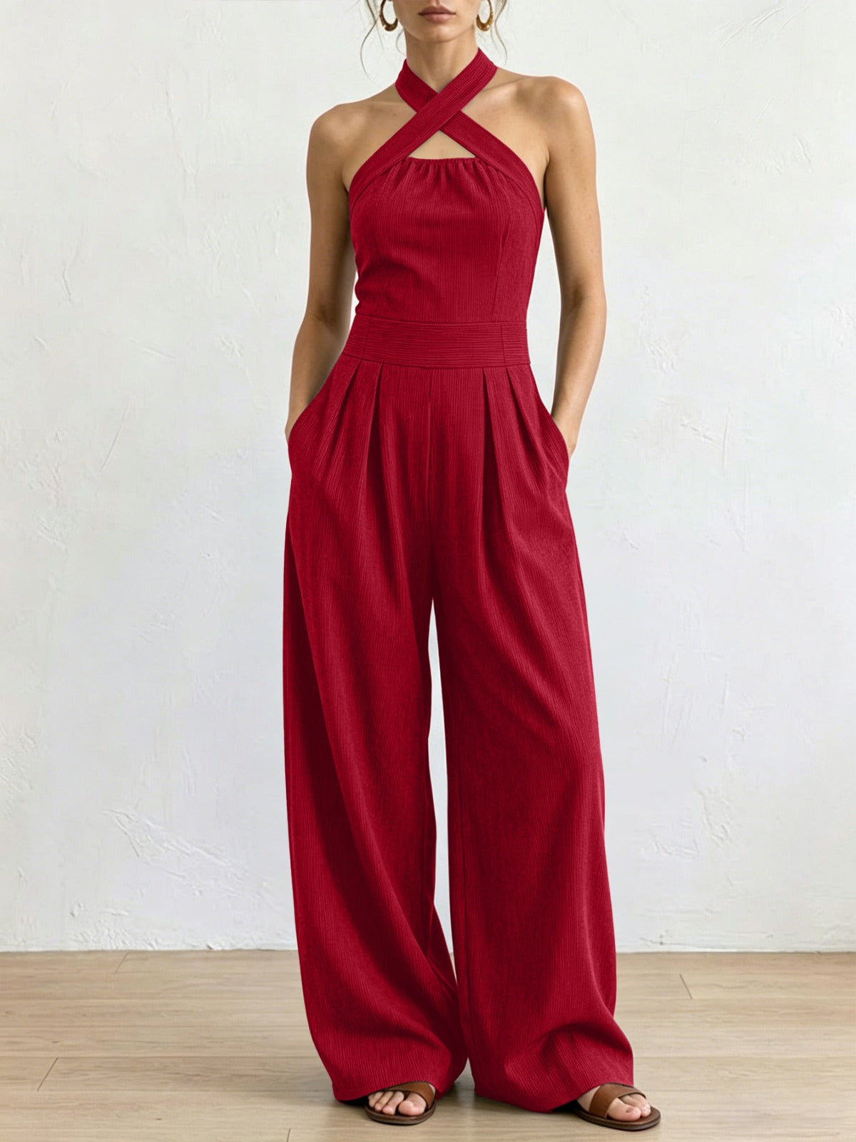 Paula | Mono elegante de lino con escote cruzado