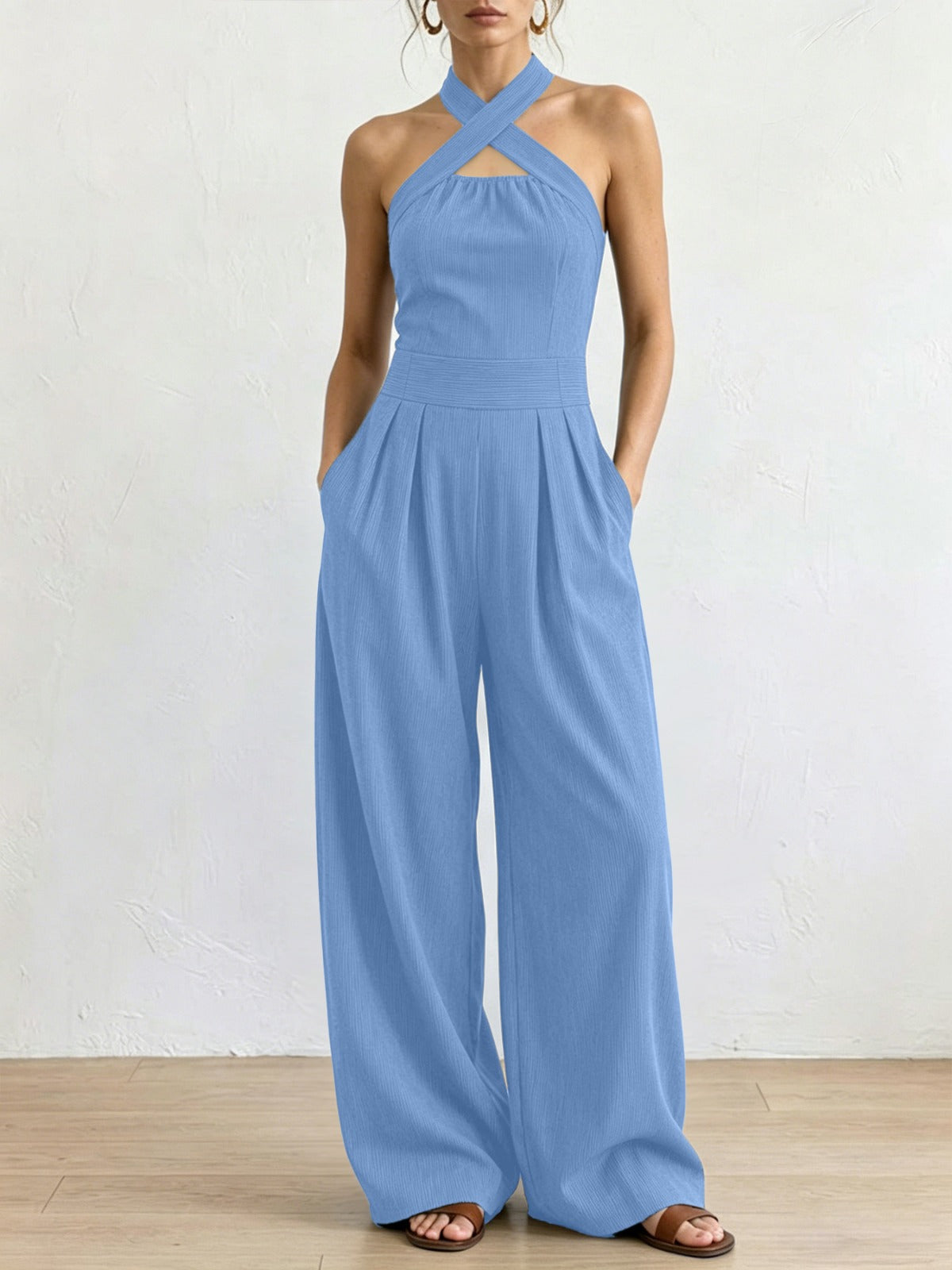 Paula | Mono elegante de lino con escote cruzado