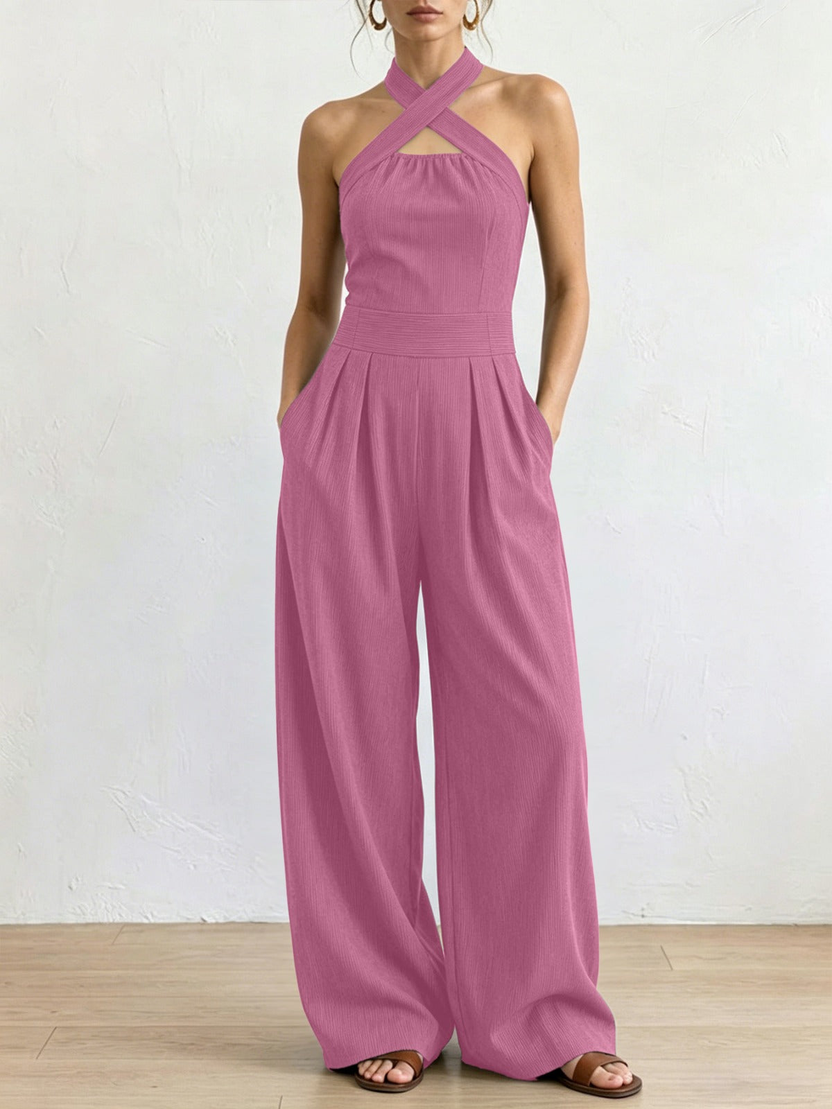 Paula | Mono elegante de lino con escote cruzado
