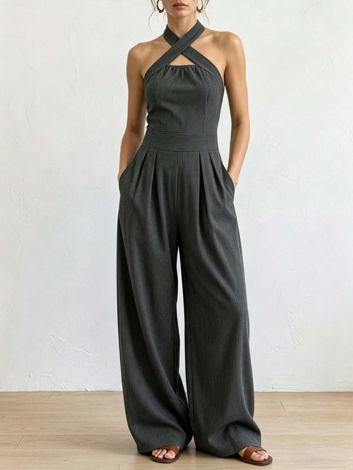 Paula | Mono elegante de lino con escote cruzado