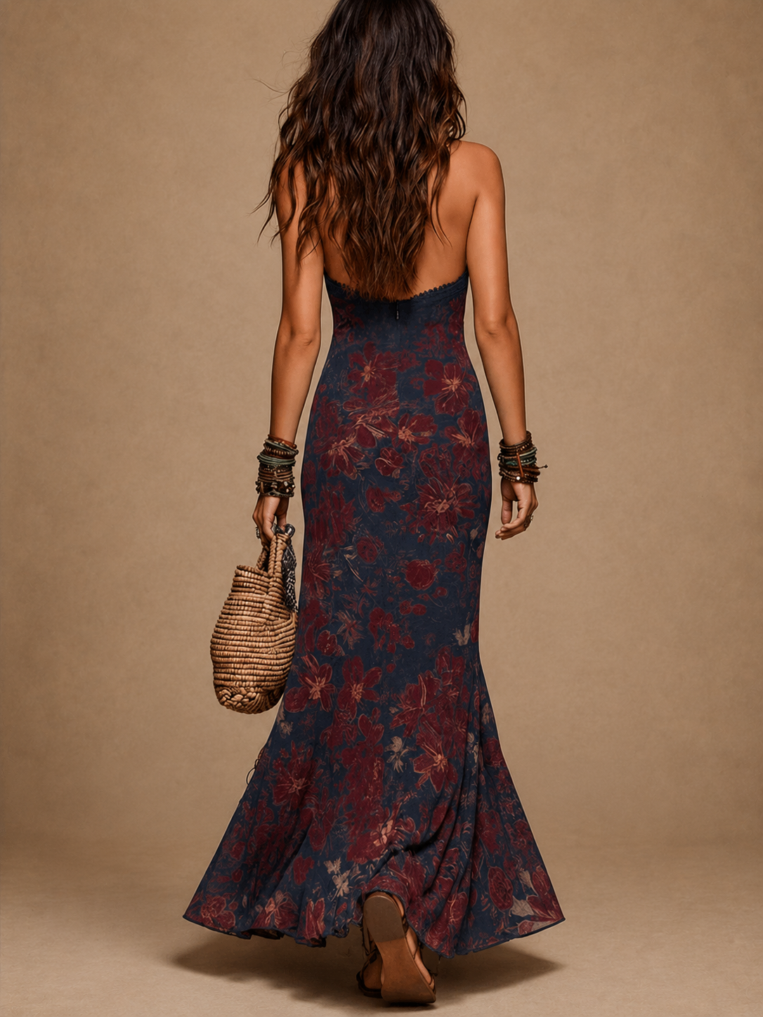 Lía - Vestido largo floral con encaje y silueta sirena