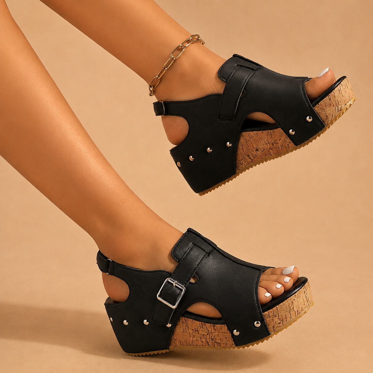 Alana - Sandalias de cuña con hebilla