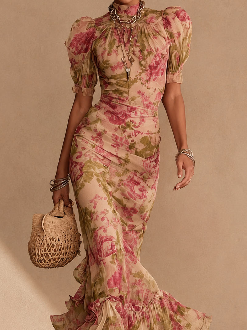 Candela | Vestido maxi vintage con mangas puff