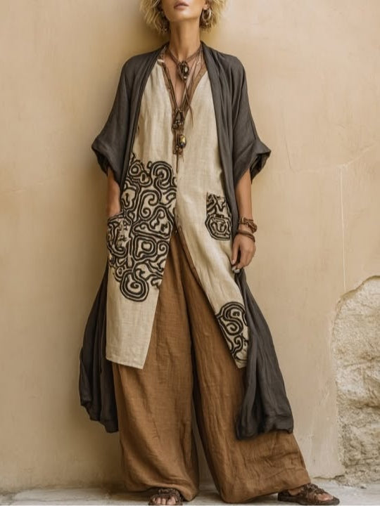 Sara | Conjunto bohemio de tres piezas con estampado tribal