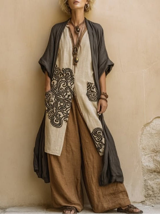 Sara | Conjunto bohemio de tres piezas con estampado tribal