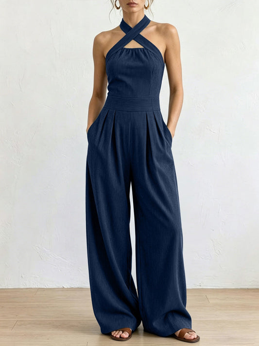 Paula | Mono elegante de lino con escote cruzado